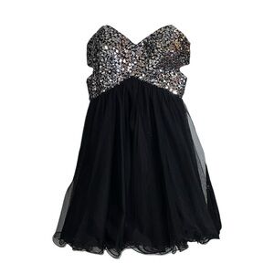 Blondie Nites by Stacy Sklar sequined strapless mini dress black silver size 7